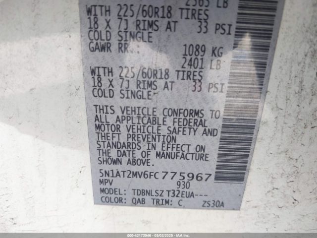 5N1AT2MV6FC775967 Nissan Rogue Sl