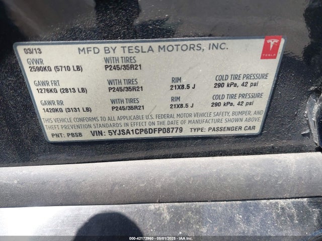 2013 TESLA MODEL S 5YJSA1CP6DFP08779 Photo 8