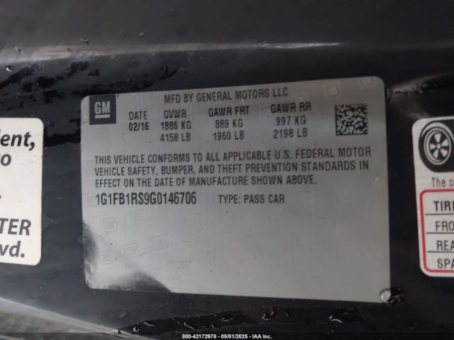1G1FB1RS9G0146706 Chevrolet Camaro 1lt
