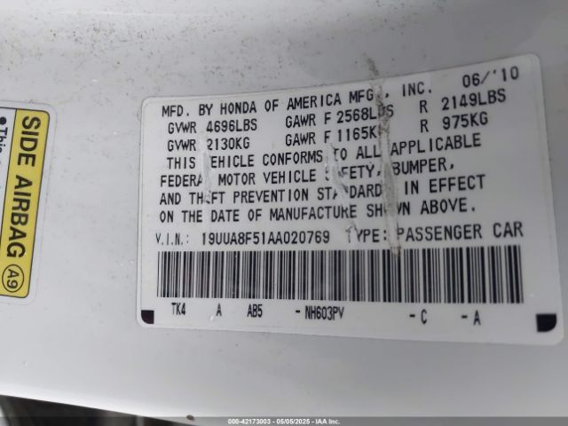 2010 ACURA TL 19UUA8F51AA020769 Photo 8