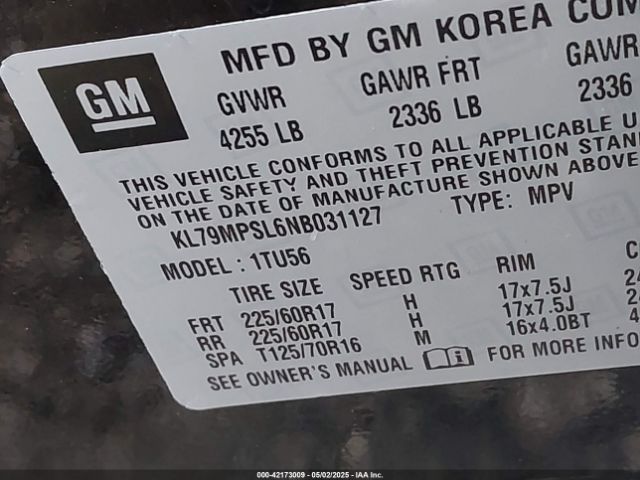 KL79MPSL6NB031127 Chevrolet Trailblazer Fwd Lt