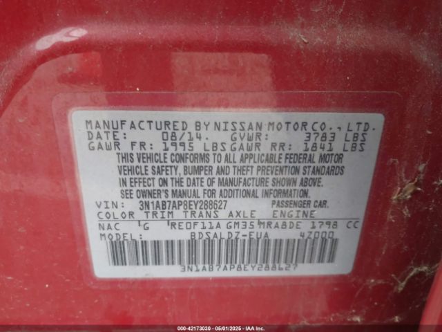 3N1AB7AP8EY288627 Nissan SENTRA SV