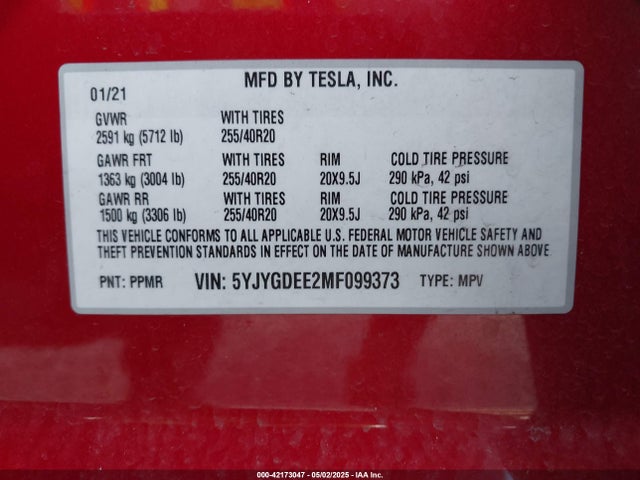 2021 TESLA MODEL Y 5YJYGDEE2MF099373 Photo 8