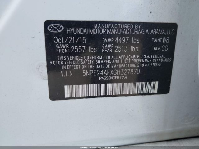 5NPE24AFXGH327870 Hyundai SONATA SE