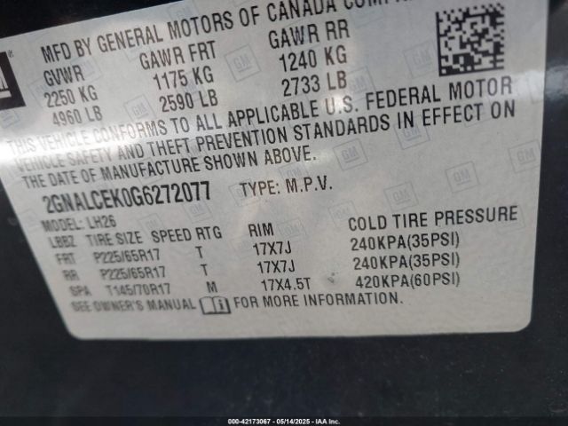 2GNALCEK0G6272077 Chevrolet EQUINOX LT
