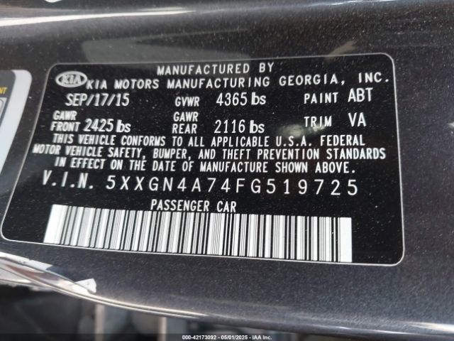 5XXGN4A74FG519725 KIA OPTIMA EX