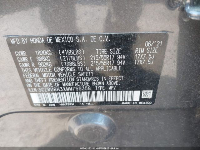 3CZRU6H3XMM755358 Honda r18z9