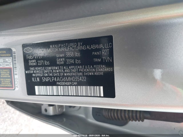 5NPLP4AG6MH035422 Hyundai Elantra Limited