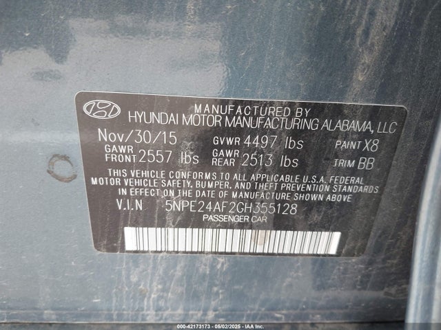 5NPE24AF2GH355128 Hyundai SONATA SE