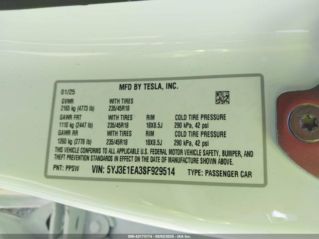 2025 TESLA MODEL 3 5YJ3E1EA3SF929514 Photo 8