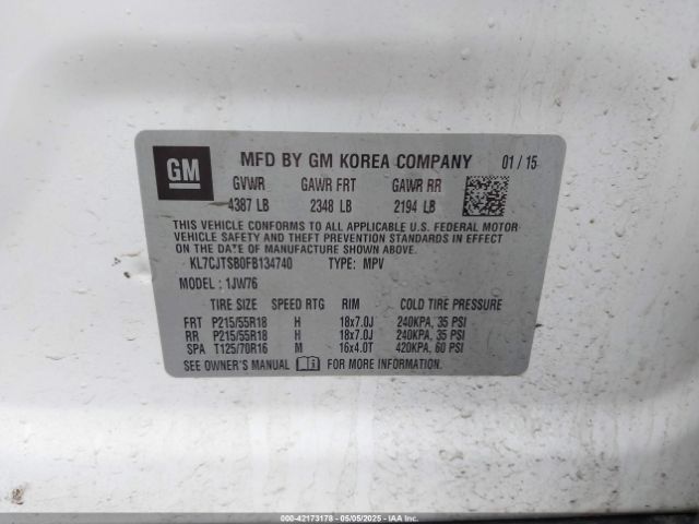 KL7CJTSB0FB134740 Chevrolet TRAX LTZ
