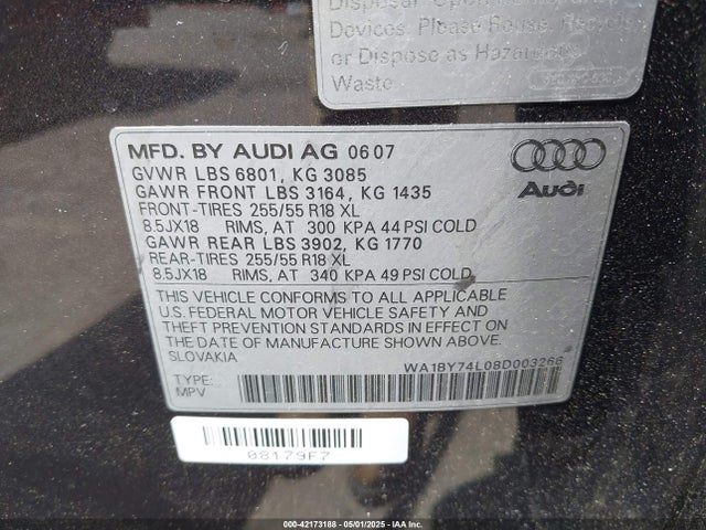 2008 AUDI Q7 WA1BY74L08D003266 Photo 8