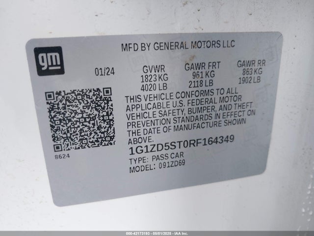 1G1ZD5ST0RF164349 Chevrolet Malibu Fwd 1lt
