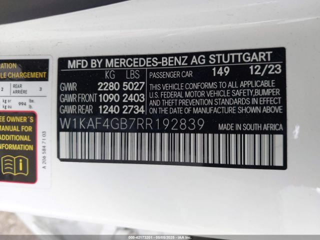 W1KAF4GB7RR192839 Mercedes-Benz C 300