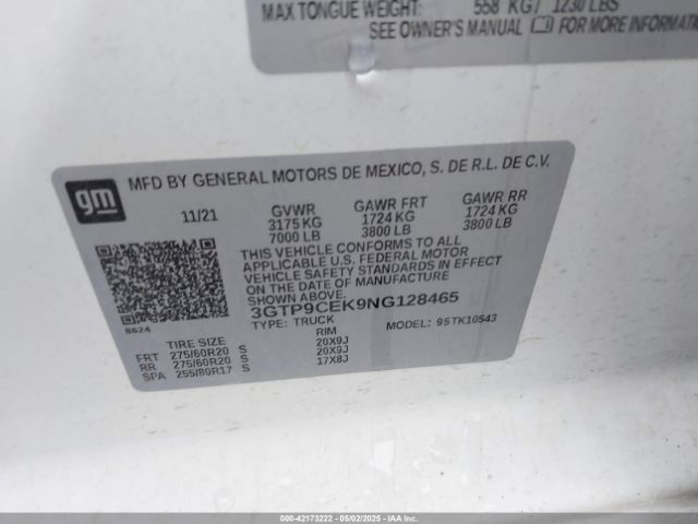 3GTP9CEK9NG128465 GMC Sierra 1500 Limited 4wd  Short Box Elevation