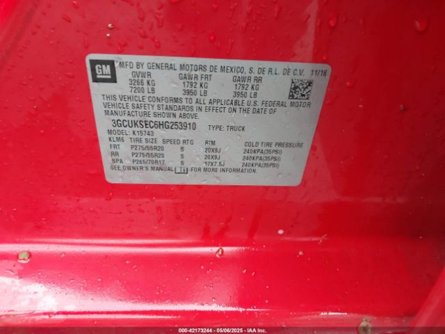 3GCUKSEC6HG253910 Chevrolet Silverado 1500 1lz