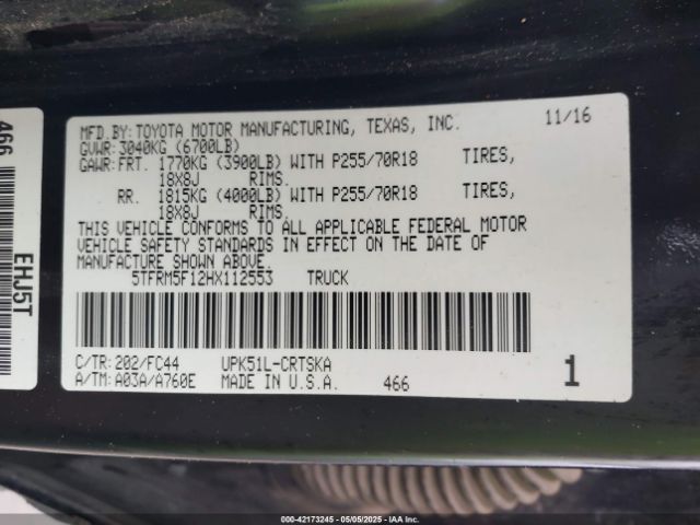 5TFRM5F12HX112553 Toyota Tundra Sr5 4.6l V8