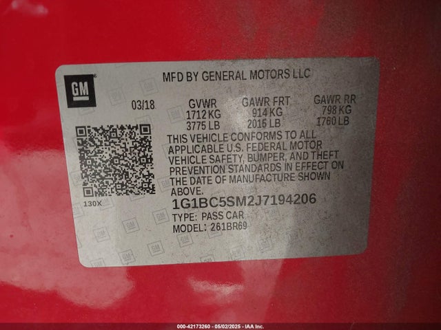 Chevrolet Cruze Ls Auto 2018 1G1BC5SM2J7194206 Image 9