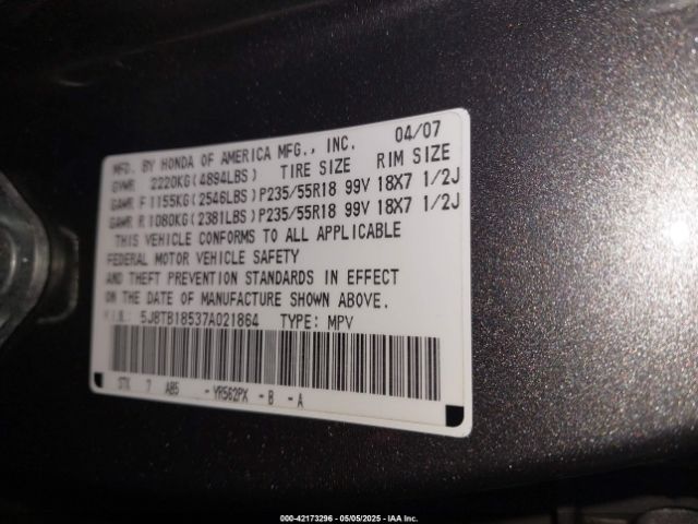 2007 ACURA RDX 5J8TB18537A021864 Photo 8