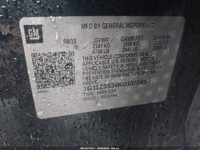 1G11Z5S34KU107085 Chevrolet lfx - spark ignited direct injection, vvt, e85 max, alum