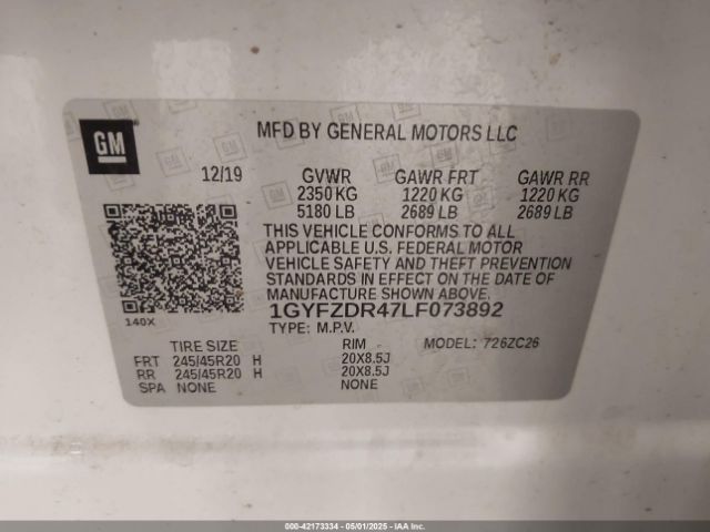1GYFZDR47LF073892 Cadillac Xt4 Awd Premium Luxury