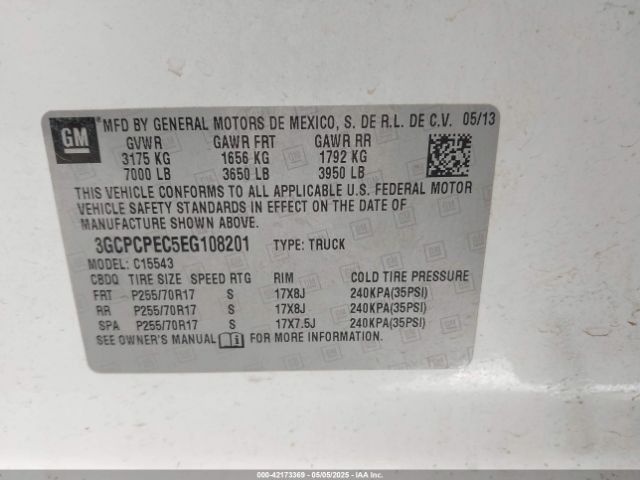 3GCPCPEC5EG108201 Chevrolet l83 - vvt, afm (active fuel management), aluminum