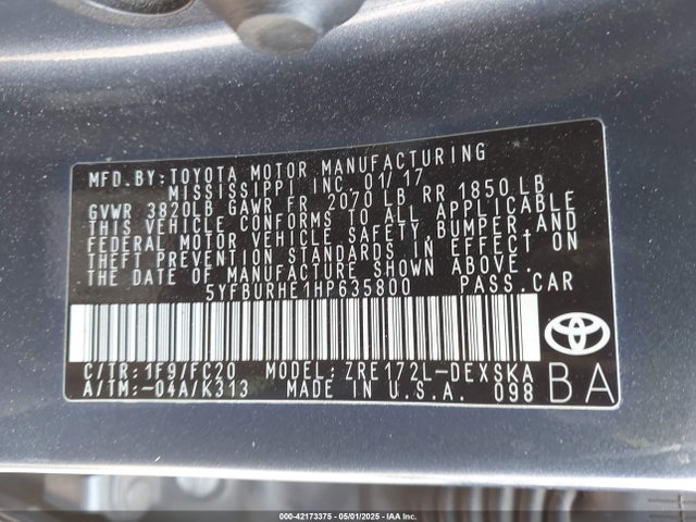 5YFBURHE1HP635800 Toyota COROLLA SE