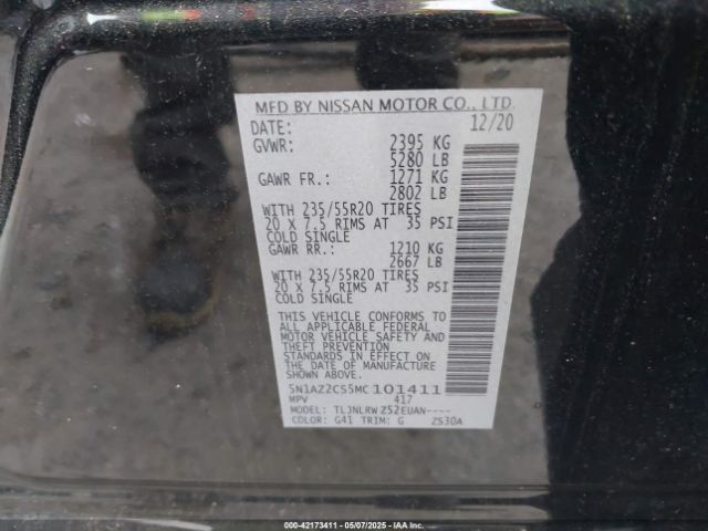 5N1AZ2CS5MC101411 Nissan Murano Sl Intelligent Awd