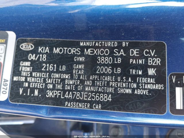 3KPFL4A78JE256884 KIA mpi nu