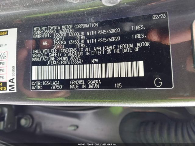 JTEKU5JR8P6133647 Toyota 4runner Limited