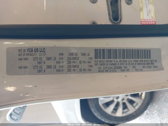 1C4PJMJX1JD593800 Jeep Cherokee Overland 4x4