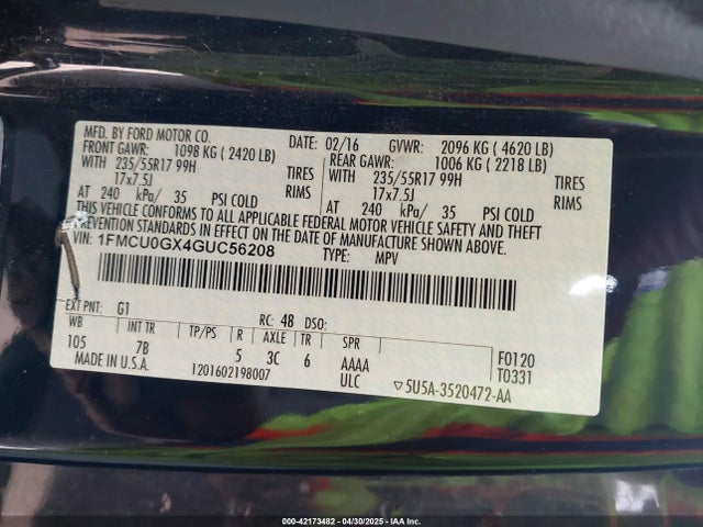 1FMCU0GX4GUC56208 Ford ESCAPE SE