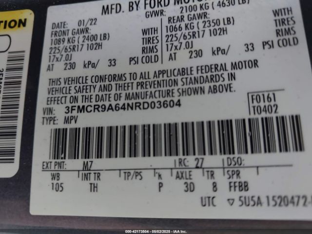 3FMCR9A64NRD03604 Ford Bronco Sport