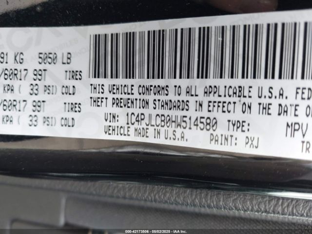 1C4PJLCB0HW514580 Jeep Cherokee Latitude Fwd