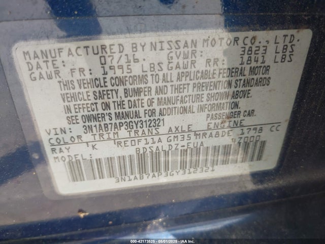 3N1AB7AP3GY312321 Nissan SENTRA SV