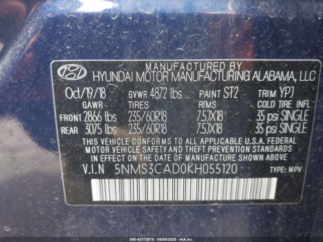 2019 HYUNDAI SANTA FE 5NMS3CAD0KH055120 Photo 8