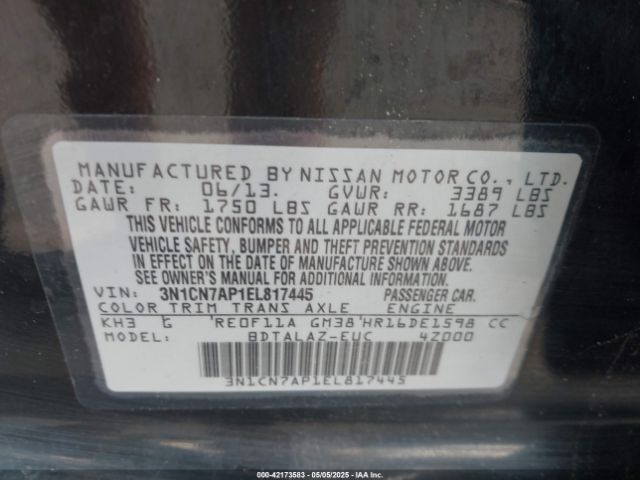 3N1CN7AP1EL817445 Nissan Versa 1.6 S+