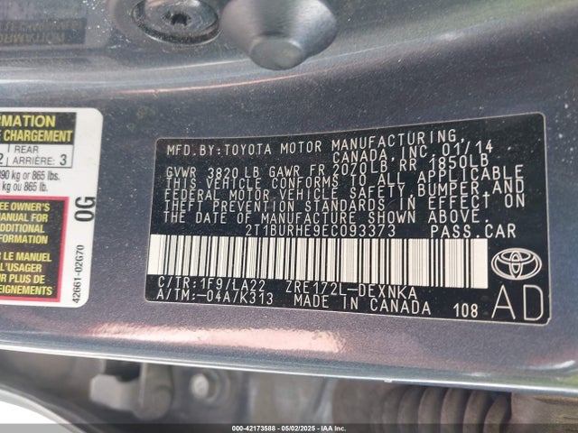 Toyota 2zr-fe 2014 2T1BURHE9EC093373 Image 9