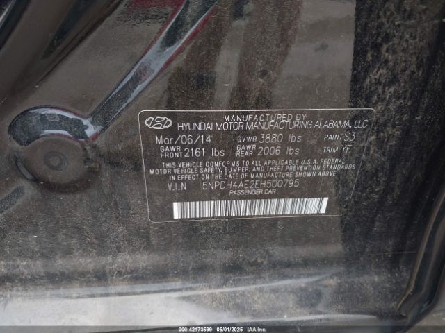 5NPDH4AE2EH500795 Hyundai Elantra Limited