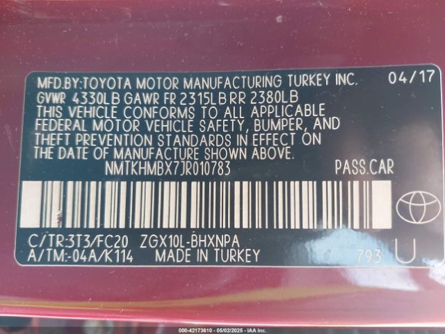 NMTKHMBX7JR010783 Toyota C-hr Xle Premium