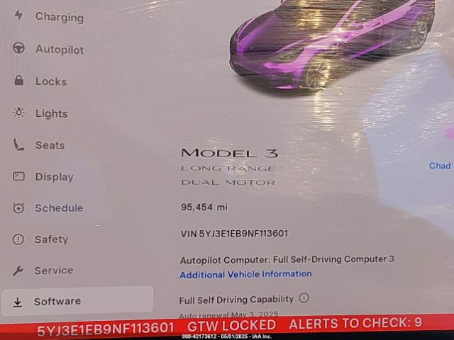 5YJ3E1EB9NF113601 Tesla Model 3 Long Range Dual Motor All-wheel Drive