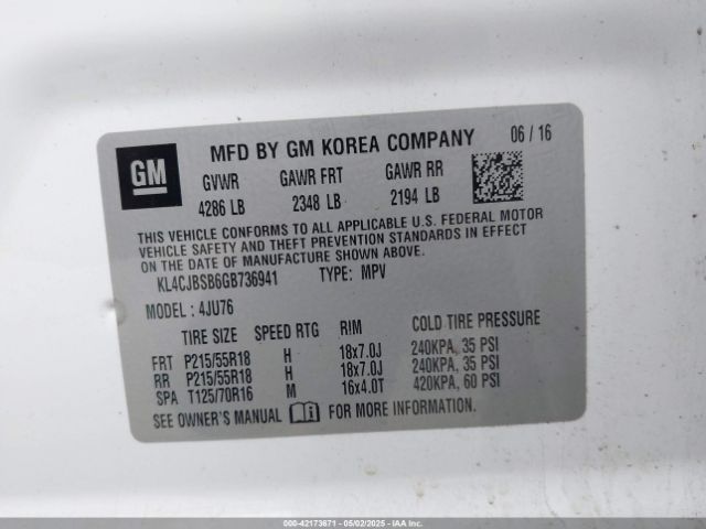 KL4CJBSB6GB736941 Buick Encore Convenience