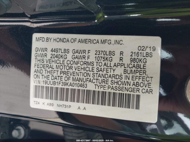 19UUB1F39KA010463 Acura k24w7