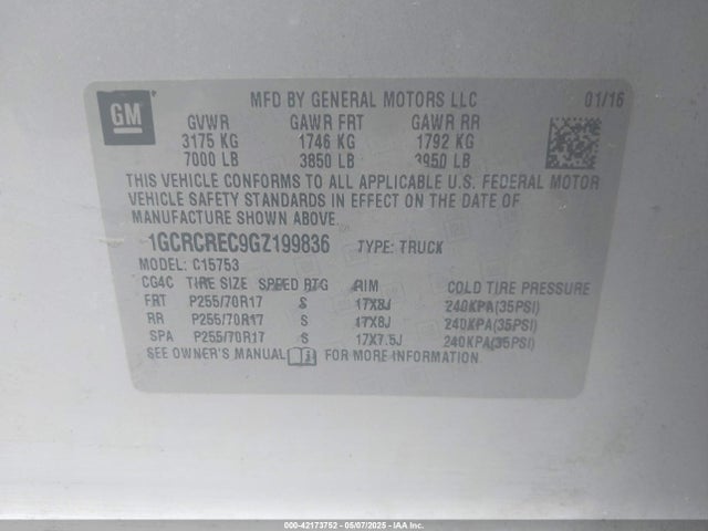 1GCRCREC9GZ199836 Chevrolet Silverado 1500 1lt