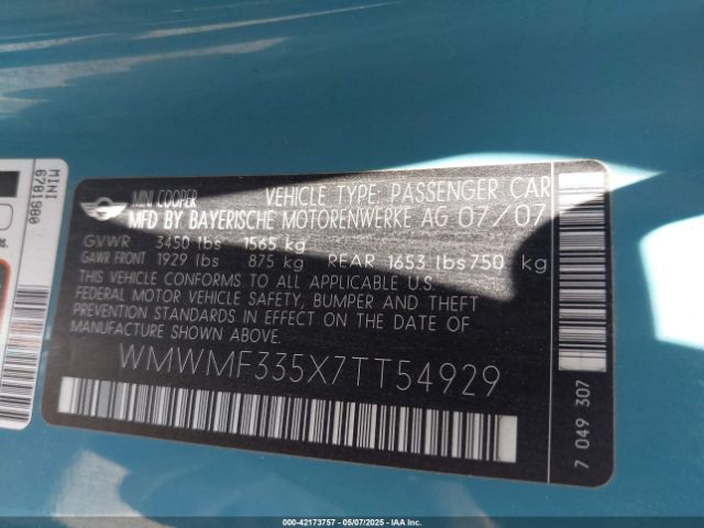 2007 MINI COOPER WMWMF335X7TT54929 Photo 8