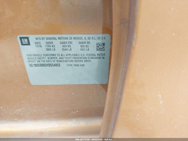 3G1BE6SM2HS554053 Chevrolet Cruze Lt Auto
