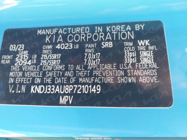 KNDJ33AU8P7210149 KIA SOUL EX