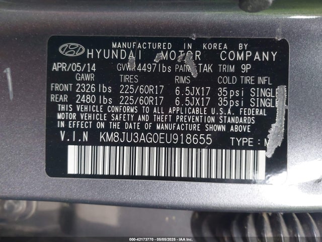 KM8JU3AG0EU918655 Hyundai TUCSON SE