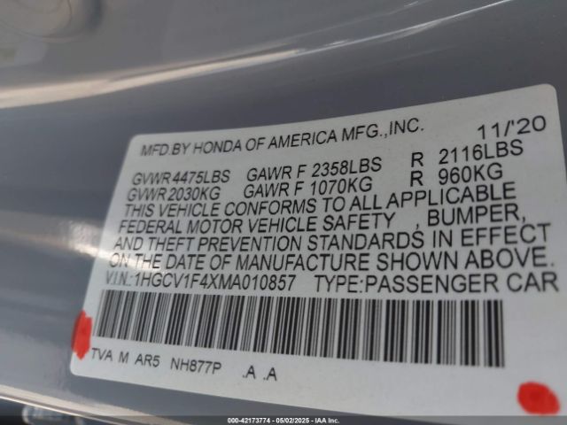 1HGCV1F4XMA010857 Honda Accord Sport Special Edition