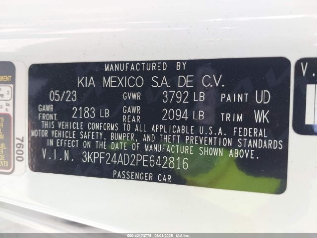 3KPF24AD2PE642816 KIA FORTE LX